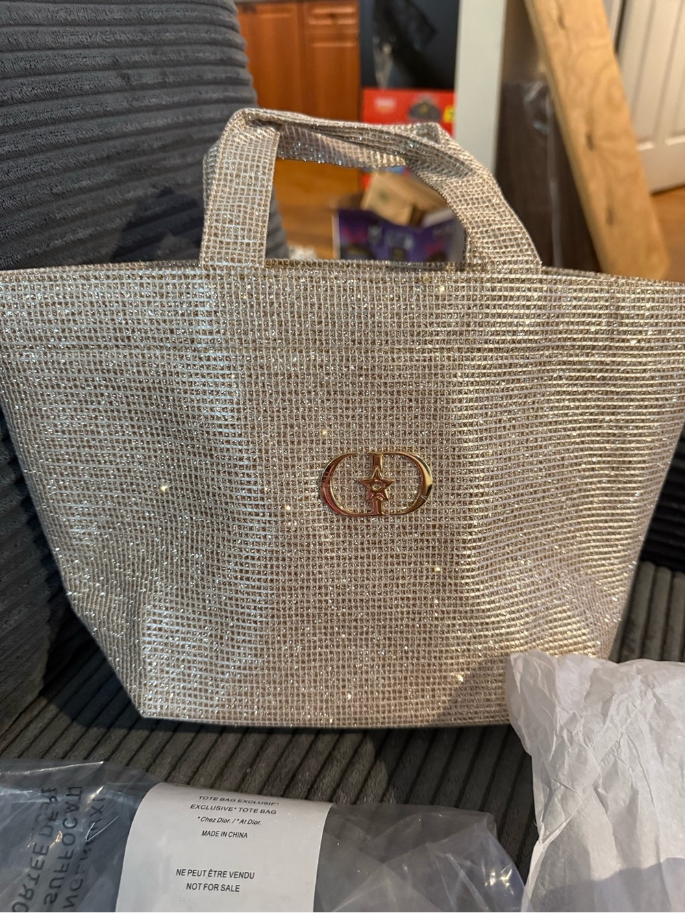 Dior Gold Crystal-Effect Mini Tote
